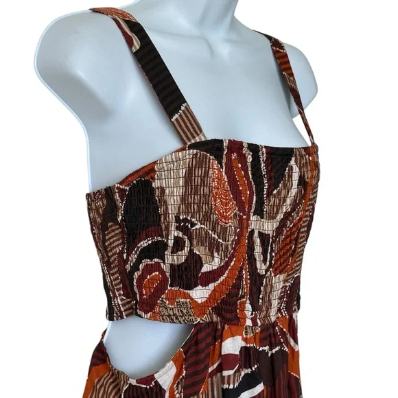 By Anthropologie Square-Neck Smocked cut out Multicolor Jumpsuit XS - Picture 14 of 14